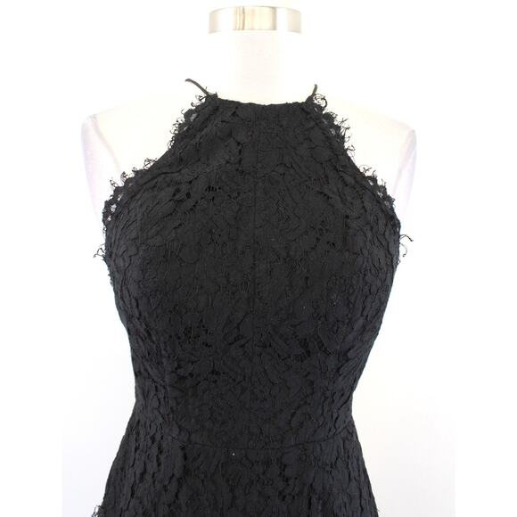 Fame and Partners Black Lace Halter High Slit Open Back Formal Dress Size 0 Fame and Partners Black Lace Halter High Slit Open Back Formal Dress Size 0